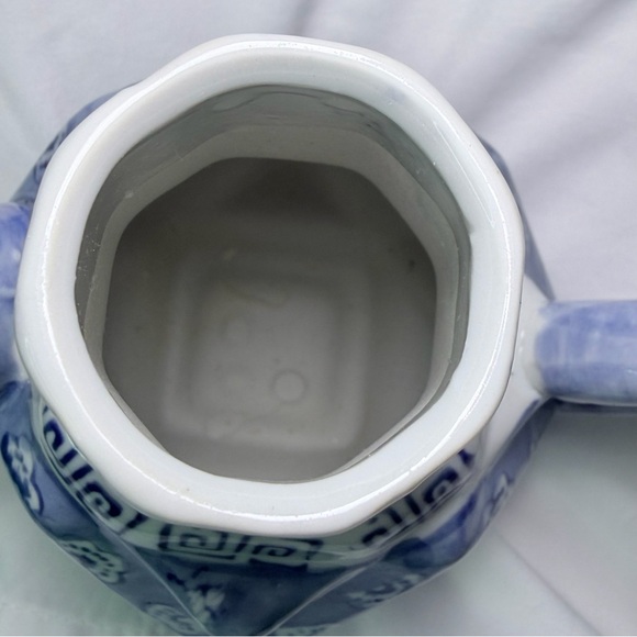 Vintage Chinese Blue White Porcelain Hexagonal Teapot Chinoiserie Collectible - Picture 12 of 15